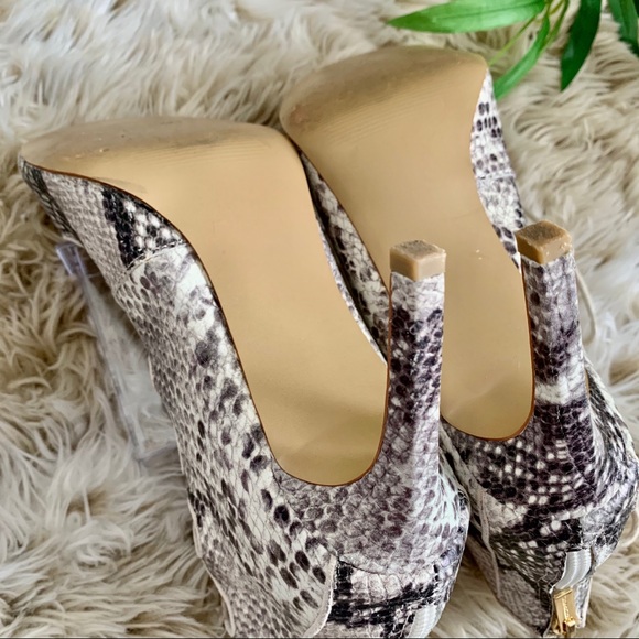 Snake Print Peep Toe Lace-up Ankle Heels Booties - Picture 6 of 6